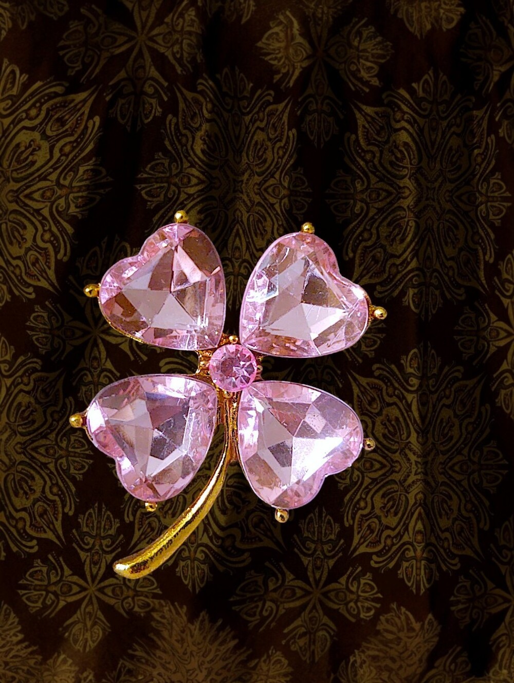 Pink Four-Leaf Clover Brooch